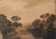 River with Trees on its Embankment at Dusk REMBRANDT Harmenszoon van Rijn